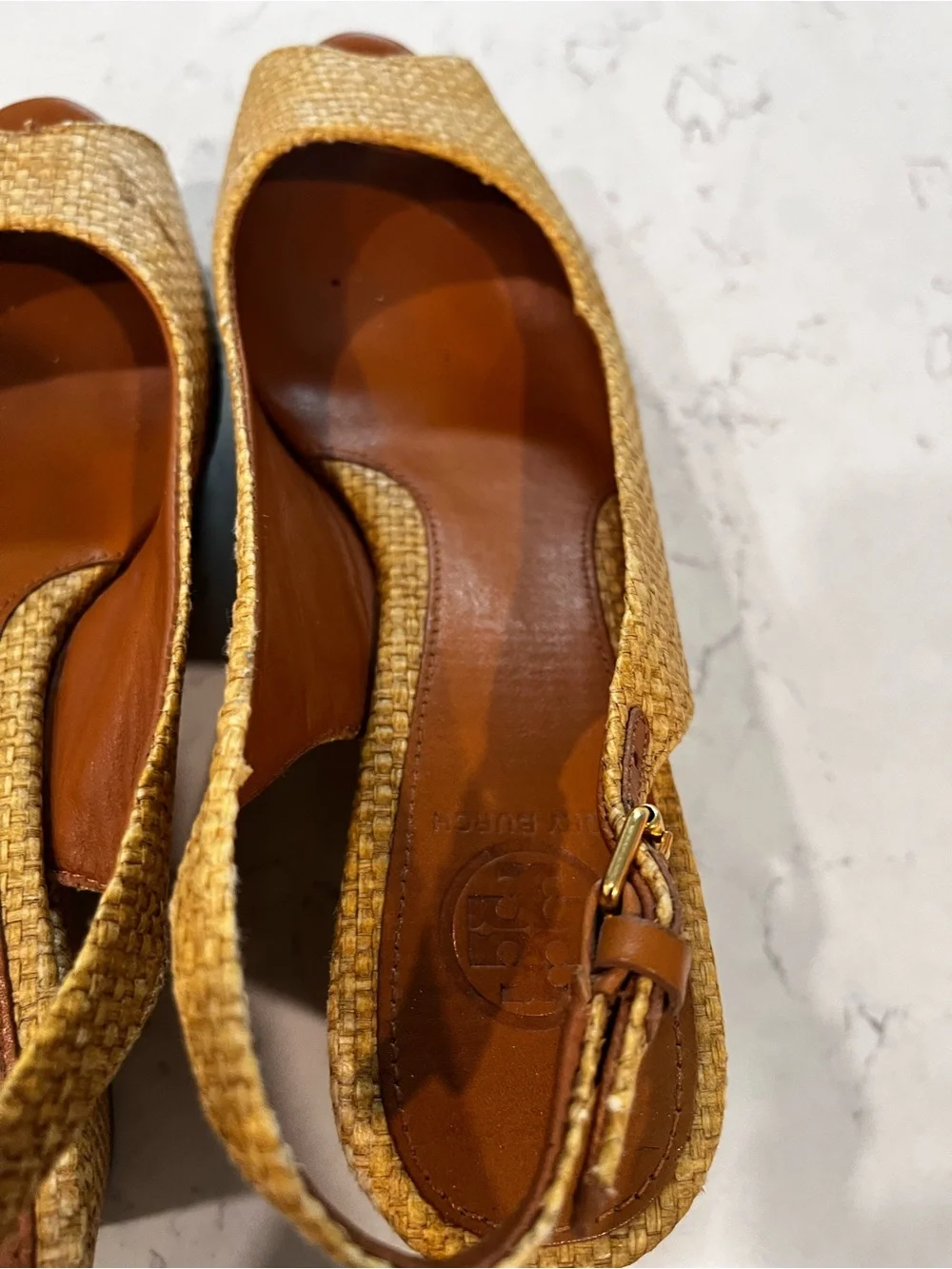 TORY BURCH Rosalinda Woven Raffia Wedge Sandals Size 6.5